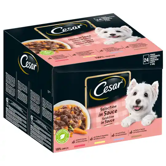 Begränsad tid 40 + 8 på köpet! 48 x 100 g Cesar hundfoder - Selection Favourites in Sauce