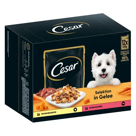 I lager 40 + 8 på köpet! 48 x 100 g Cesar hundfoder - Selection in Jelly Kött & grönsaker