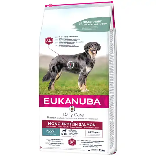 5x zooPoäng på 2,3 kg / 3 kg / 12 kg Eukanuba Large Breed torrfoder - Adult Mono Protein Salmon (12 kg) Endast denna vecka