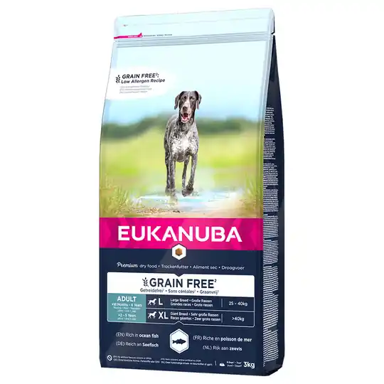 5x zooPoäng på 2,3 kg / 3 kg / 12 kg Eukanuba Large Breed torrfoder - Grain Free Adult Large Breed Salmon (3 kg) Rea