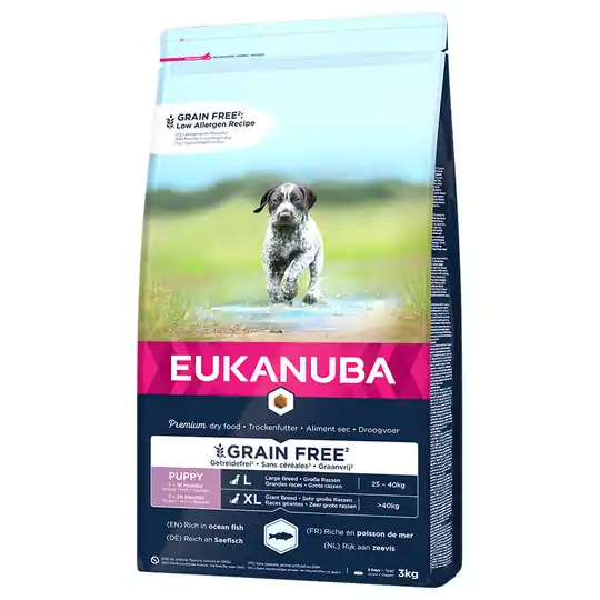 Rabatt 5x zooPoäng på 2,3 kg / 3 kg / 12 kg Eukanuba Large Breed torrfoder - Grain Free Puppy Large Breed Salmon (3 kg)