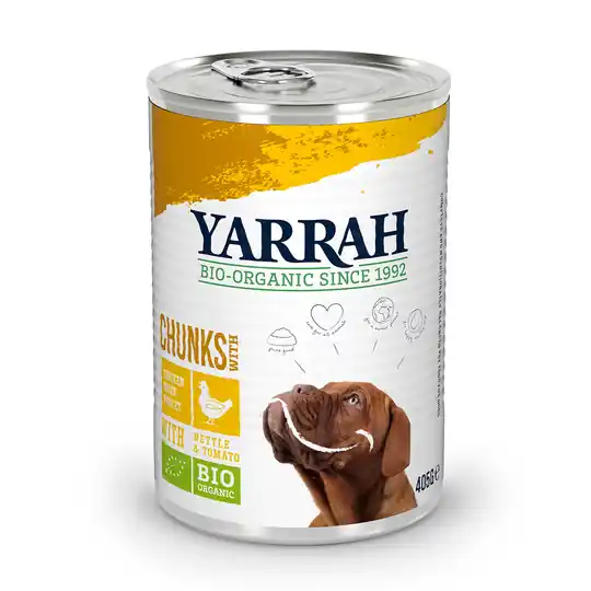 Bästa pris 9 + 3 på köpet! 12 burkar Yarrah Organic - Sås eko-kyckling med eko-nässlor och eko-tomat 12 x 405 g