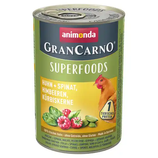 Animonda GranCarno Adult Superfoods 6 x 400 g Kyckling & spenat, hallon, pumpafrön Populär