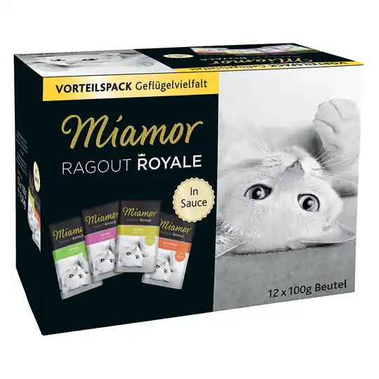 Sänkt pris Blandat ekonomipack Miamor Ragout Royale 48 x 100 g - Fjäderfä-Mix Sauce (Kyckling, Kalkon, Anka, Fjäderfä)
