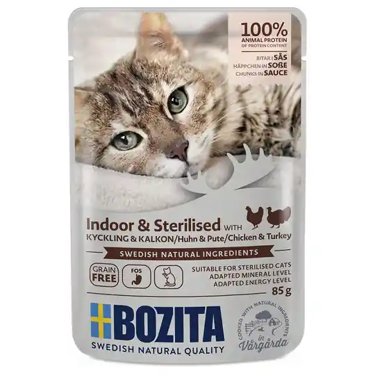 Begränsat antal Bozita Bitar i sås Indoor & Sterilised 12 x 85 g - Fjäderfä