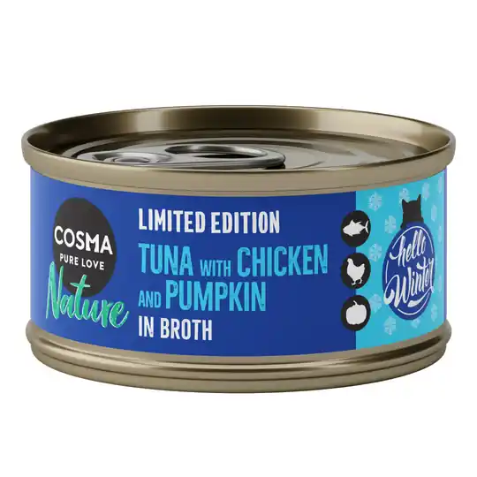 Cosma Nature Winter Edition Tonfisk med kyckling & pumpa 6 x 70 g Winter Edition Tonfisk med kyckling & pumpa 6 x 70 g Lågt pris
