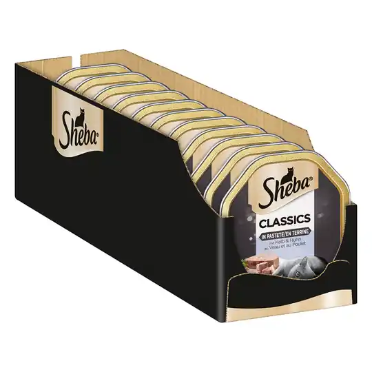 Ekonomipack 44 x 85 g Sheba portionsform - Classics Paté Kalv & kyckling Utförsäljning