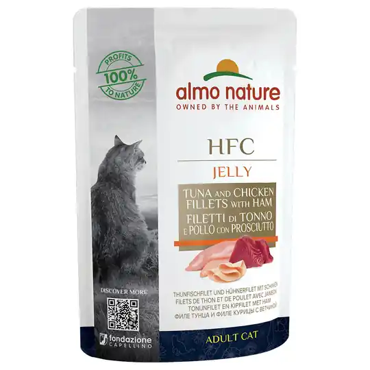 Ekonomipack Almo Nature HFC Jelly Pouch 24 x 55 g - Tonfisk, kyckling & skinka Populär