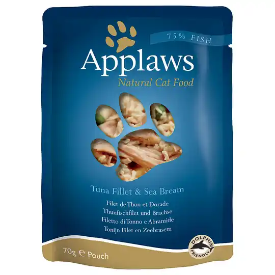 Begränsat antal Ekonomipack Applaws Cat Pouches kattmat 48 x 70 g - Tonfisk & havsbrax