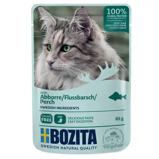 Ekonomipack Bozita bitar i gelé Pouch 24 x 85 g - Abborre I lager