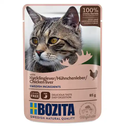 Ekonomipack Bozita bitar i gelé Pouch 24 x 85 g - Kycklinglever Kampanj