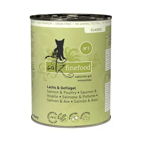 Ekonomipack catz finefood på burk 12 x 400 g - Lax & fågel Premium