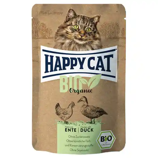 Ekonomipack Happy Cat Bio Pouch 12 x 85 g - Eko-kyckling Snabb leverans
