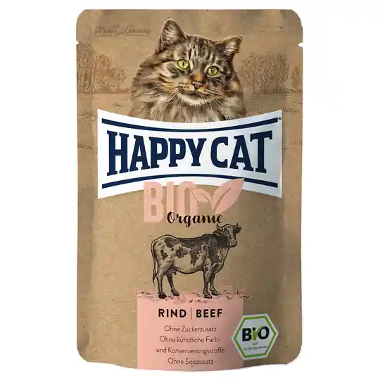 Ekonomipack Happy Cat Bio Pouch 12 x 85 g - Eko-nötkött prisnedsättning