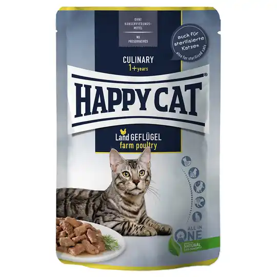 Nedsatt pris Ekonomipack Happy Cat Pouch Meat in Sauce 24 x 85 g - Farm Poultry - fjäderfä