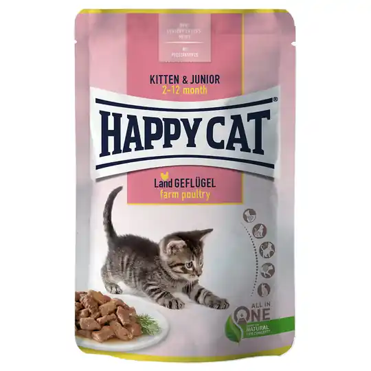 Ekonomipack Happy Cat Pouch Meat in Sauce 48 x 85 g - Kitten Farm Poultry - fjäderfä I lager