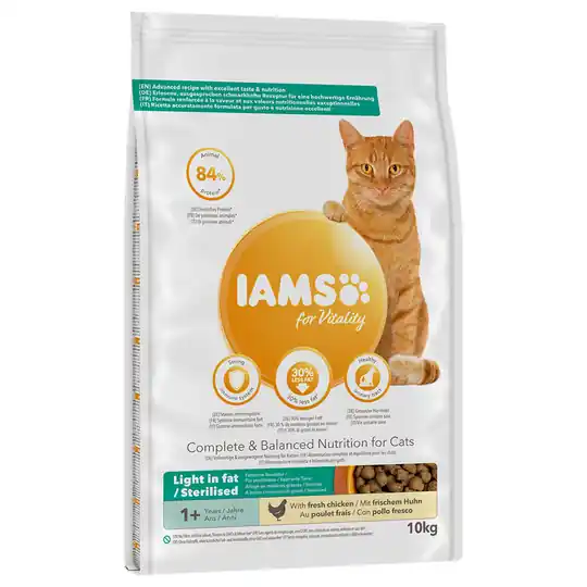 Endast denna vecka Ekonomipack IAMS torrfoder för katter 2 x 10 kg for Vitality Low Fat / Sterilised (2 x 10 kg)