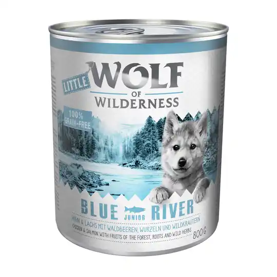 Ekonomipack Little Wolf of Wilderness 12 x 800 g - Blue River Junior - Chicken & Salmon Populär
