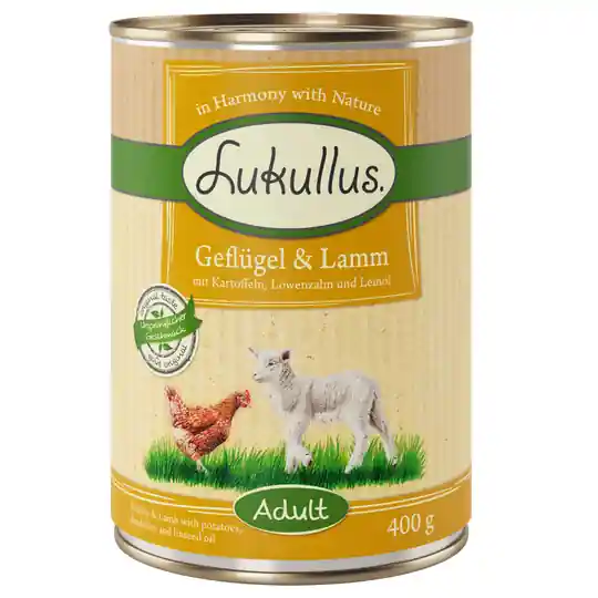 Ekonomipack Lukullus 12 x 400 g - Fågel & lamm Erbjudande