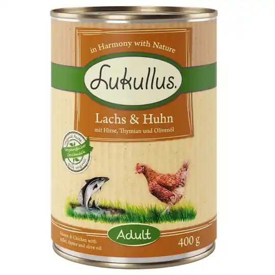 Ekonomipack Lukullus 24 x 400 g - Lax & kyckling Billigare