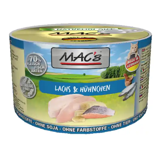 Ekonomipack MAC‘s Cat kattfoder 12 x 200 g - Blandpack Lax & kyckling + Anka, kalkon & kyckling Premium
