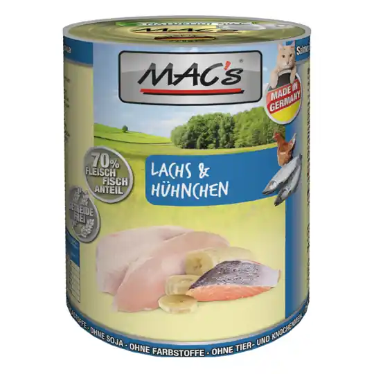 I lager Ekonomipack MAC‘s Cat kattfoder 12 x 400 g - Lax & kyckling