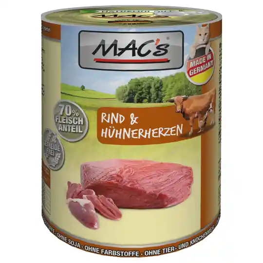 Ekonomipack MAC‘s Cat kattfoder 12 x 400 g - Nötkött & kycklinghjärtan I lager