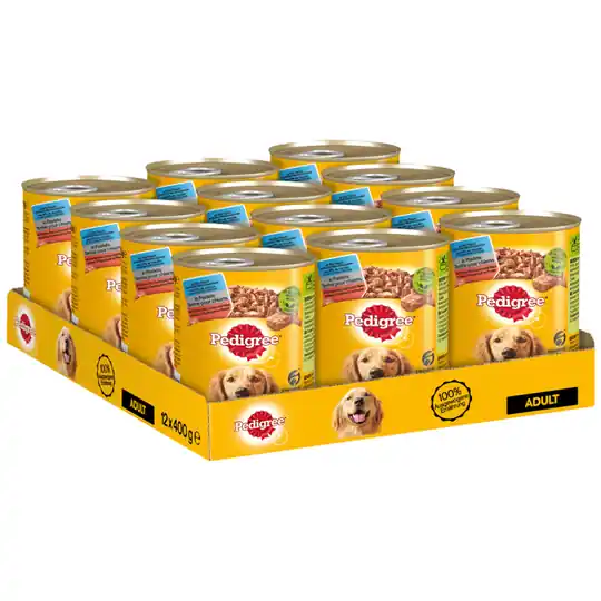 I lager Ekonomipack Pedigree Adult Classic 24 x 400 g - 3 sorters kött