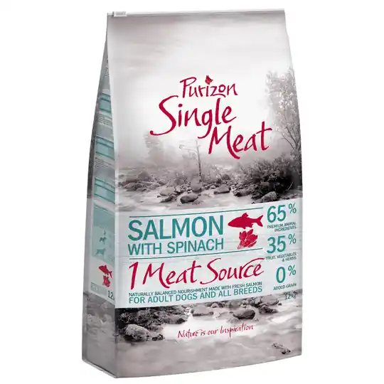 Ekonomipack Purizon hundfoder 2 x 12 kg - Single Meat Adult Salmon & Spinach - spannmålsfritt (2 x 12 kg) Bästa pris