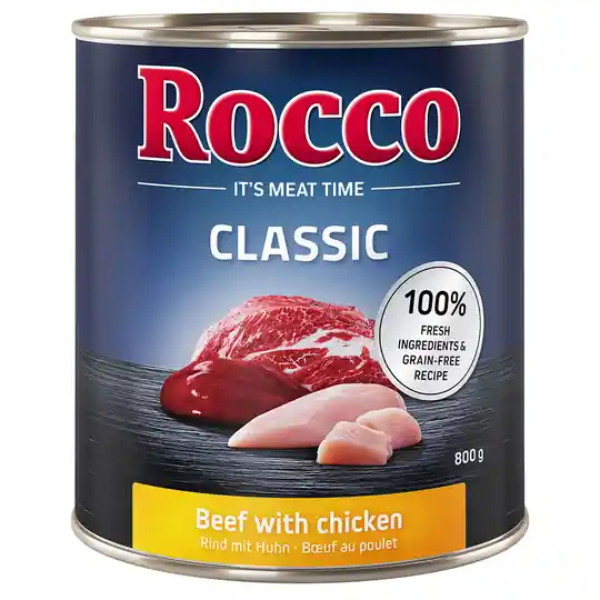 Begränsat erbjudande Ekonomipack Rocco Classic 24 x 800 g hundfoder - Nötkött & kyckling