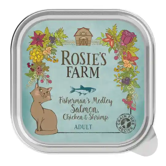 Ekonomipack Rosie‘s Farm Adult 32 x 100 g - Lax & kyckling med räkor Kampanj