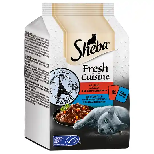 Ekonomipack Sheba Fresh Cuisine Taste of Paris (MSC) 36 x 50 g - Nötkött & Vitfisk Begränsat antal
