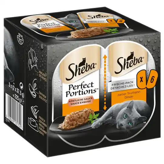Erbjudandepris Ekonomipack Sheba Perfect Portions 48 x 37,5 g - Delicious Sauce Kalkon