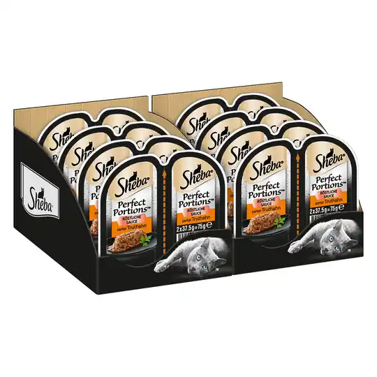 Begränsat erbjudande Ekonomipack Sheba Perfect Portions Mix 64 x 37,5 g - Delicious Sauce Kalkon