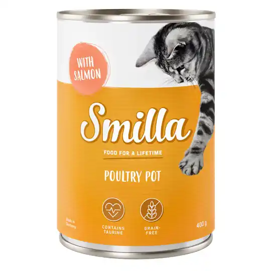 Ekonomipack Smilla Poultry Pot 24 x 400 g - Mört fjäderfäkött med lax I lager