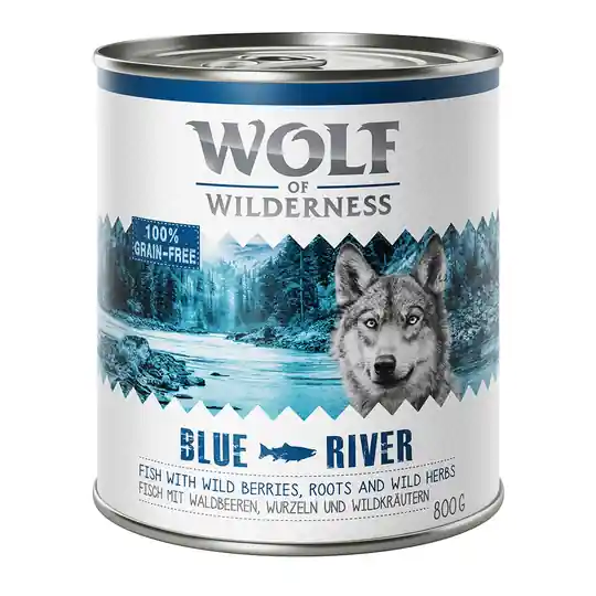 Begränsad tid Ekonomipack Wolf of Wilderness 12 x 800 g NY! Blue River - Fish