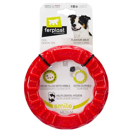 Trygg betalning Ferplast Smile tuggring, röd - Stl. M Ø 16 x H 3,2 cm