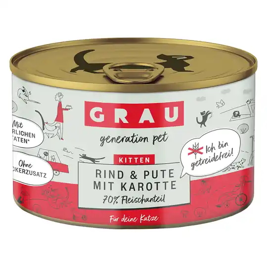 Sänkt pris GRAU Kitten Grain Free 6 x 200 g - Nötkött, kalkon & morötter
