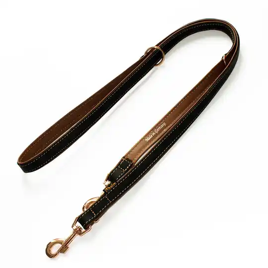 Heim Rosé fodrat koppel, svart/brunt - 200 cm långt, 18 mm brett Rea