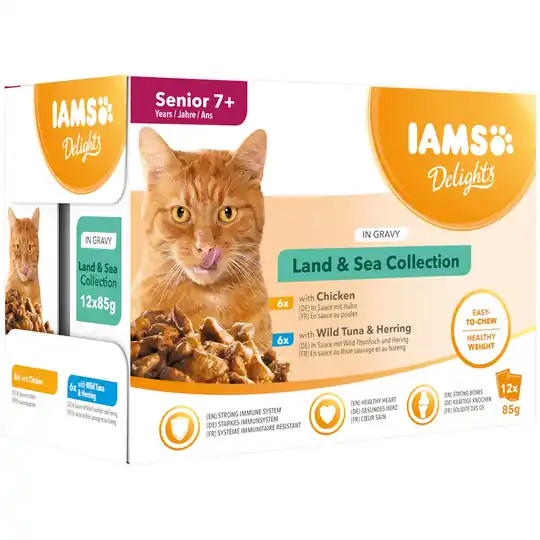 Fynd IAMS Delights Senior Land & Sea Collection in Sauce - 12 x 85 g