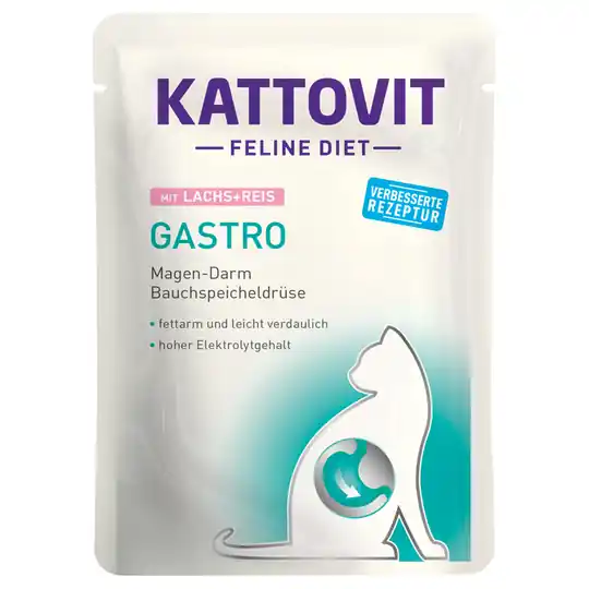 Kattovit Feline Gastro Pouch 24 x 85 g - Lax & ris Säker betalning