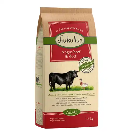 Endast idag Lukullus kallpressat hundfoder Angus nötkött & anka - 1,5 kg