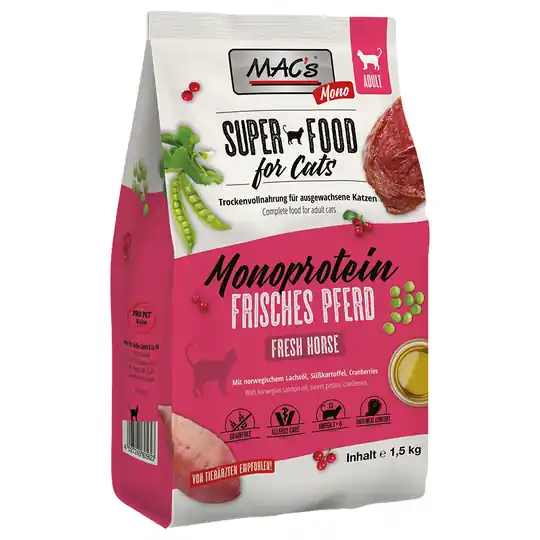 Populär MAC‘s Superfood for Cats Adult Monoprotein Häst - 1,5 kg