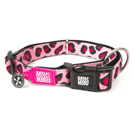 Utförsäljning Max & Molly Smart ID Leopard Pink halsband - Stl. M 34-55 cm halsomfång, B 20 mm