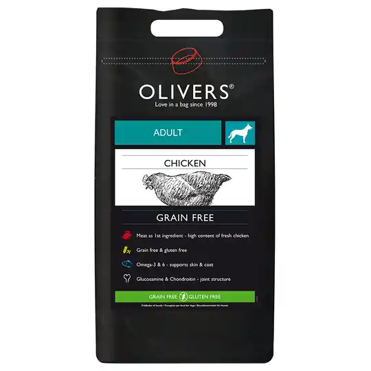 Olivers Adult Medium Breed Grain Free Chicken - Ekonomipack 2 x 12 kg Populär