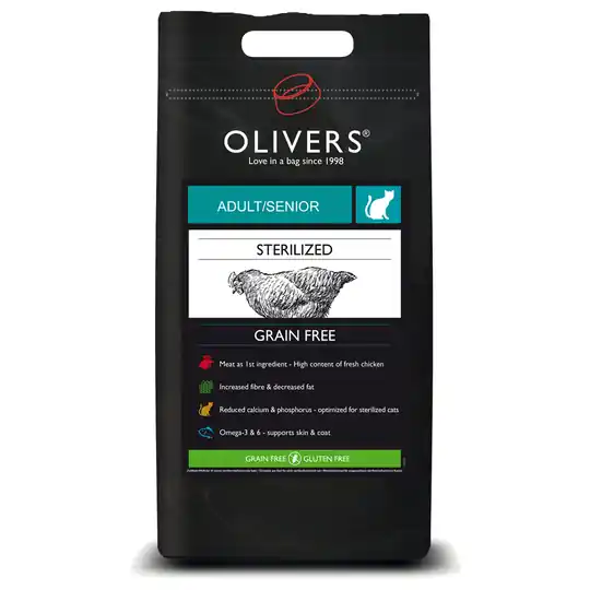 Olivers Adult/Senior Sterilized/Light Hairball Grain Free Chicken - 4 kg Begränsad tid