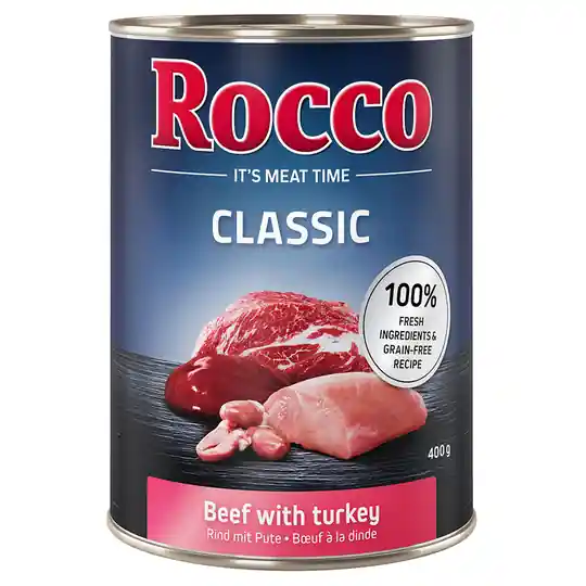 Premium Rocco Classic 12 x 400 g hundfoder - Nötkött & kalkon