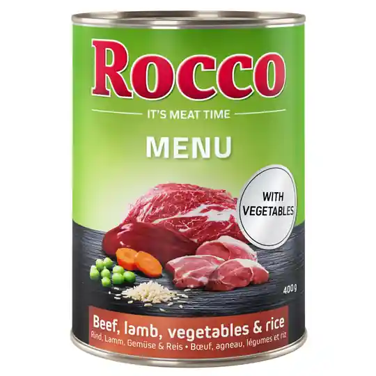Rocco Menu 12 x 400 g - Nötkött med lamm, grönsaker & ris Begränsat antal