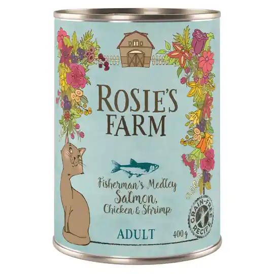 prisnedsättning Rosie‘s Farm Adult 6 x 400 g - Lax & kyckling med räkor