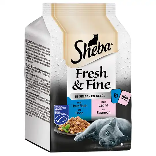 Sheba Fresh & Fine 6 x 50 g - Tonfisk + Lax i gelé Populärt val